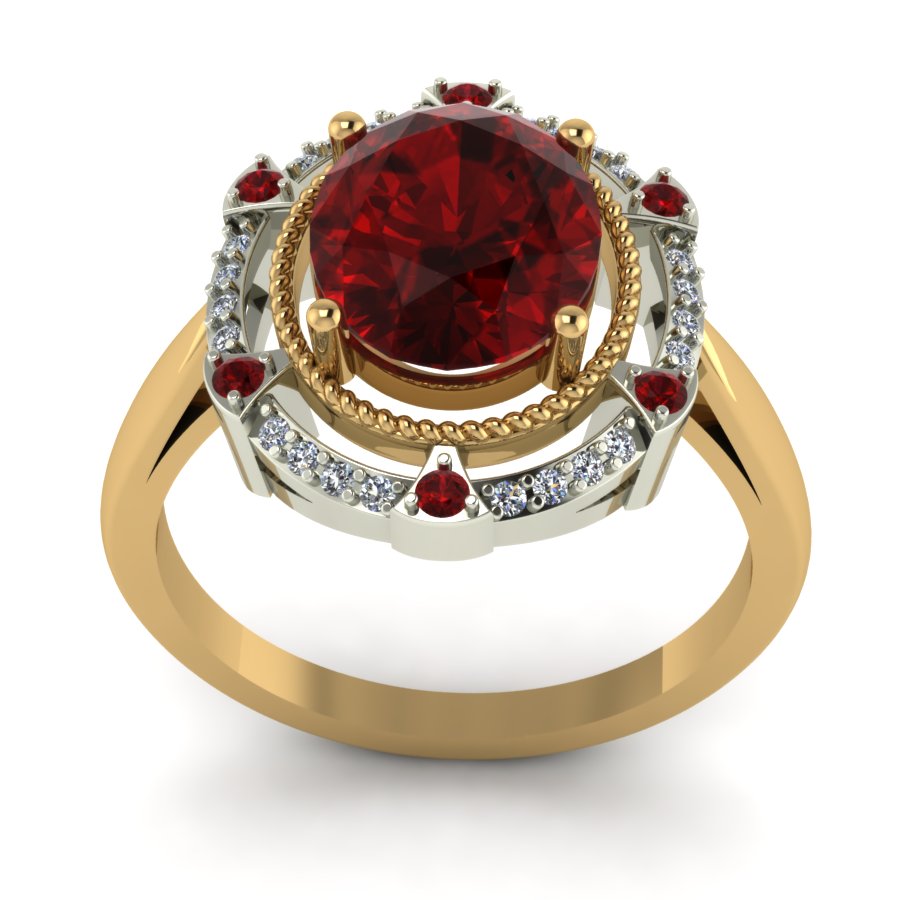 Перстень из красного+белого золота  с гранатом (модель 02-1441.0.4210) - 4