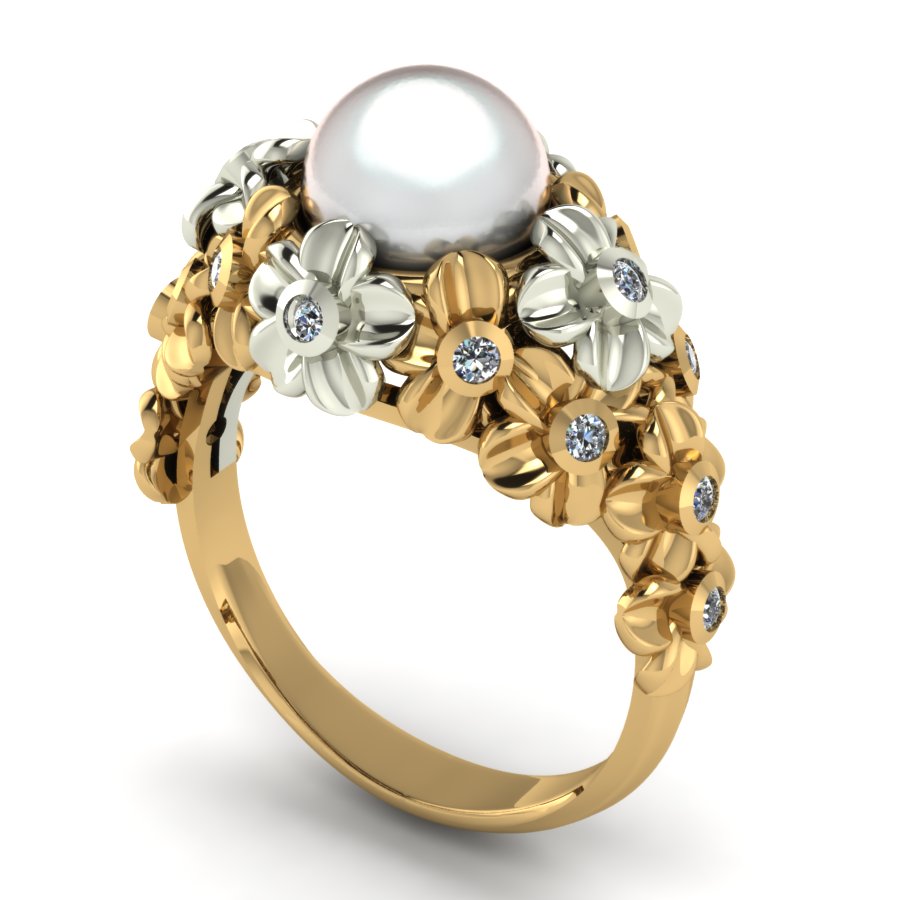 Перстень из красного+белого золота  с жемчугом (модель 02-1256.0.4310) - 5