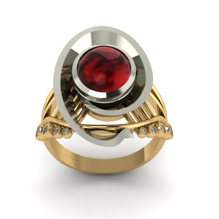 Перстень из красного+белого золота  с гранатом (модель 02-1221.0.4210)