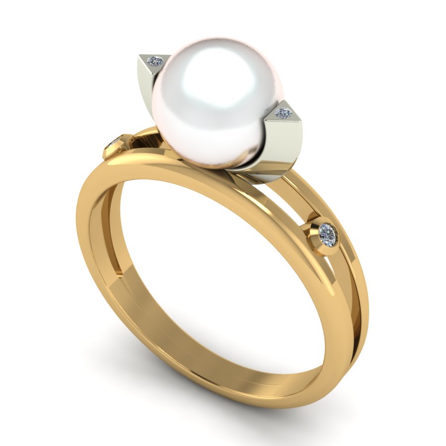 Перстень из красного+белого золота  с жемчугом (модель 02-1409.0.4310) - 1