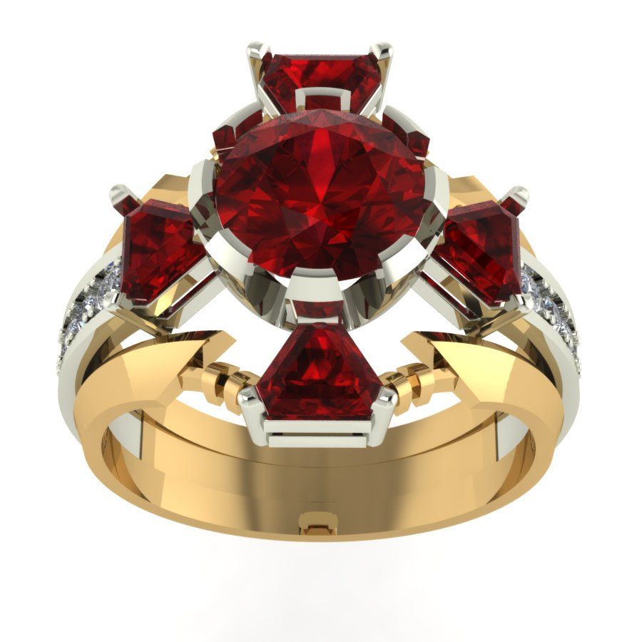 Перстень из красного+белого золота  с гранатом (модель 02-1150.0.4210)