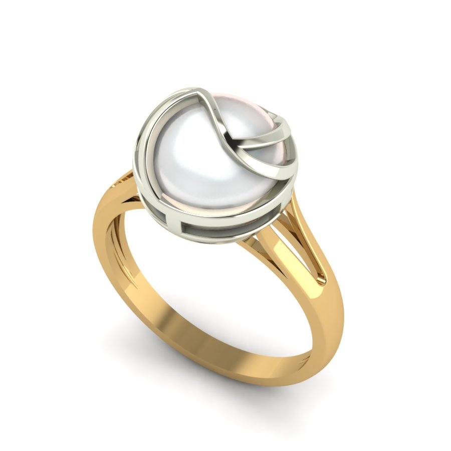 Перстень из красного+белого золота  с жемчугом (модель 02-1471.0.4310) - 4