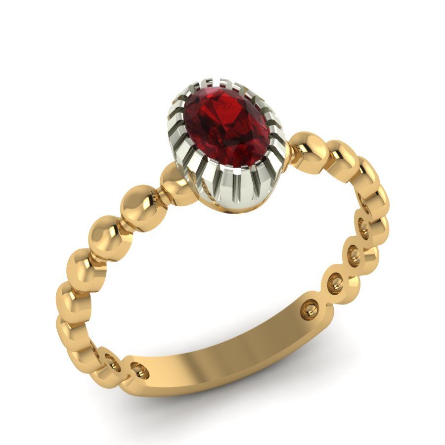 Перстень из красного+белого золота  с гранатом (модель 02-1332.0.4210)