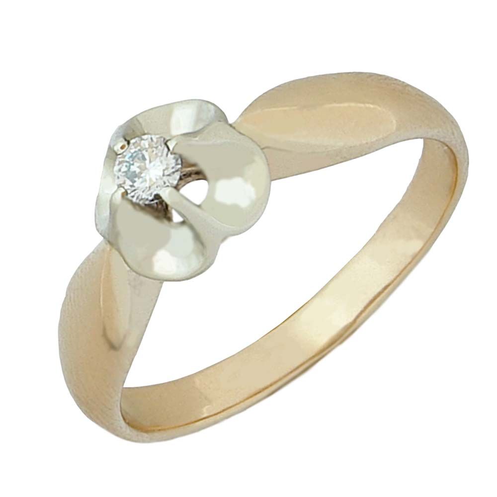 Перстень из лимонного+белого золота  с цирконием (модель 02-0463.0.5401)