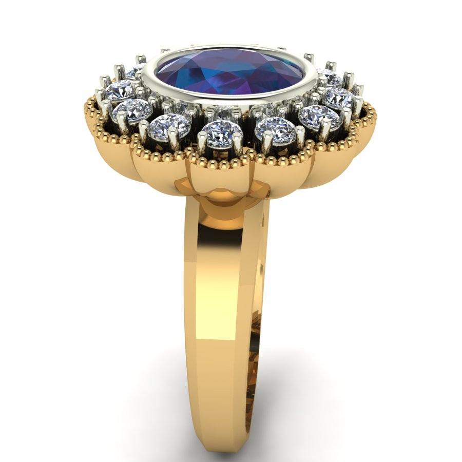 Перстень из красного+белого золота  с александритом синтетическ (модель 02-1240.0.4245) - 2