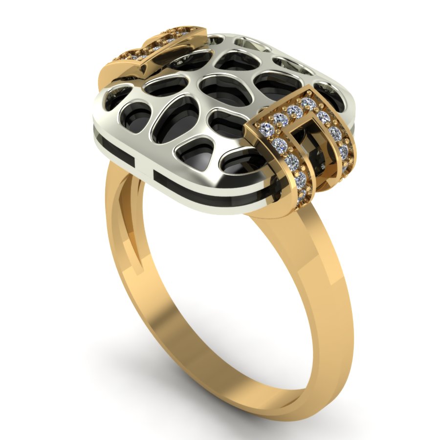 Перстень из красного+белого золота  с цирконием (модель 02-1306.0.4401) - 1