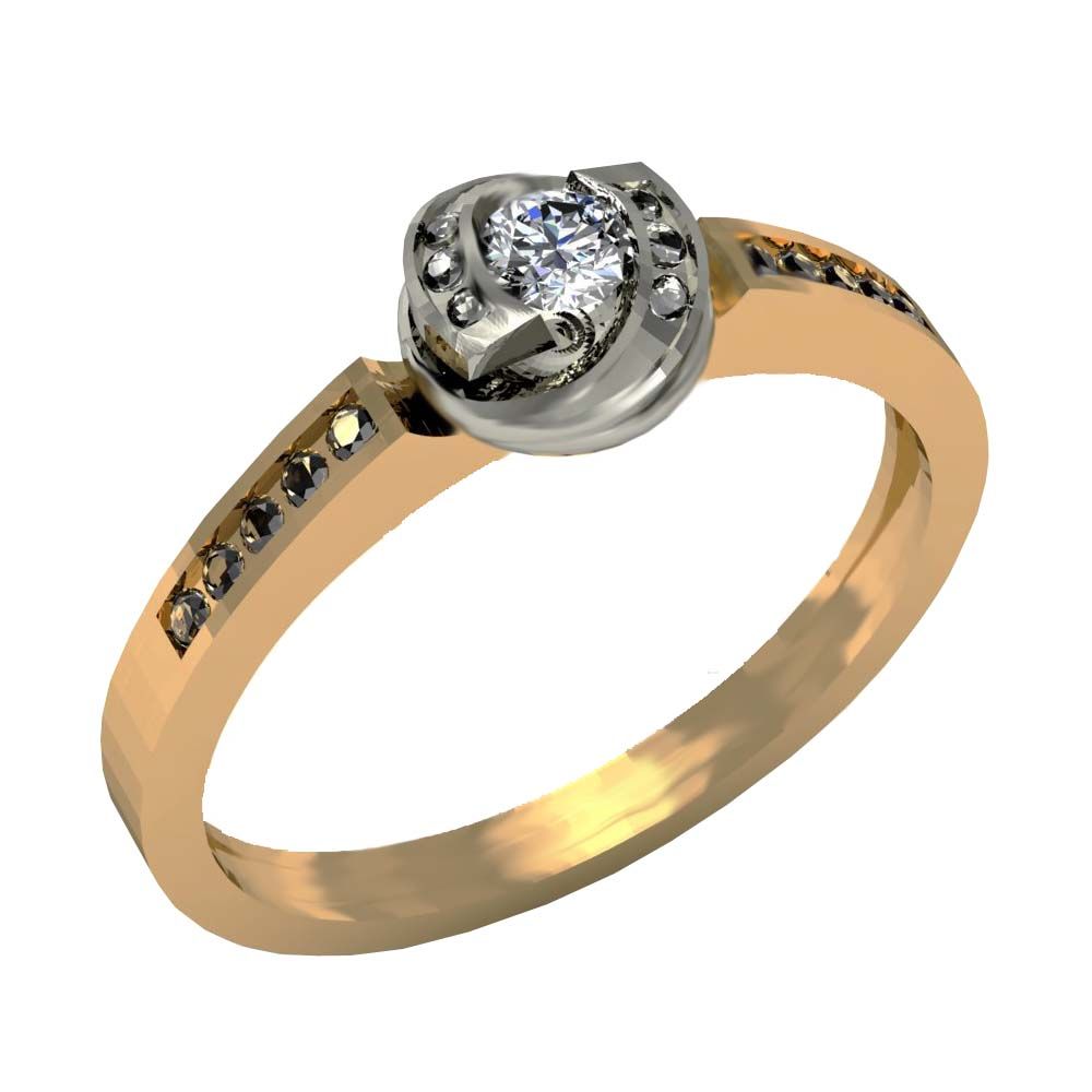 Перстень из красного+белого золота  с цирконием (модель 02-1011.0.4401)