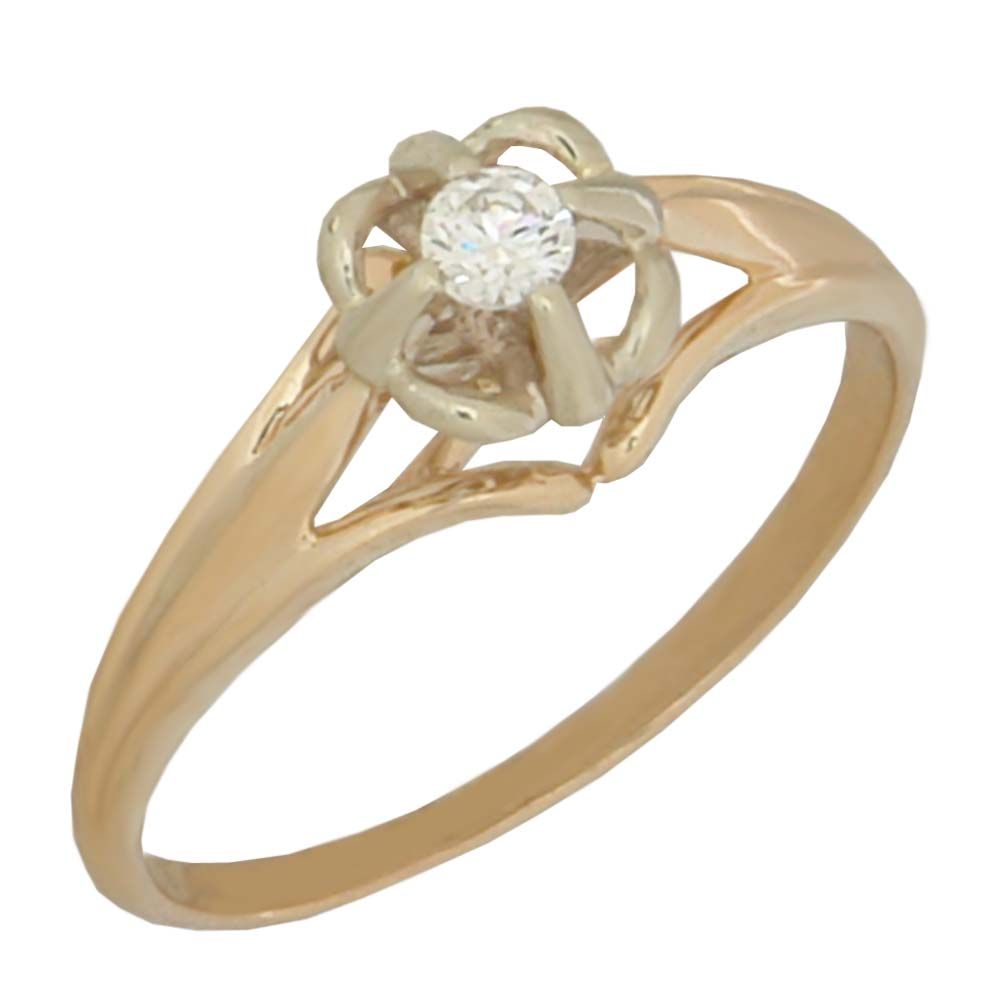 Перстень из красного+белого золота  с цирконием (модель 02-0807.0.4401)