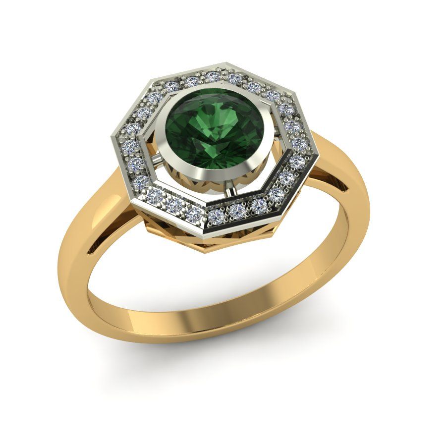 Перстень из красного+белого золота  с топазом зеленым (модель 02-1711.0.4225)
