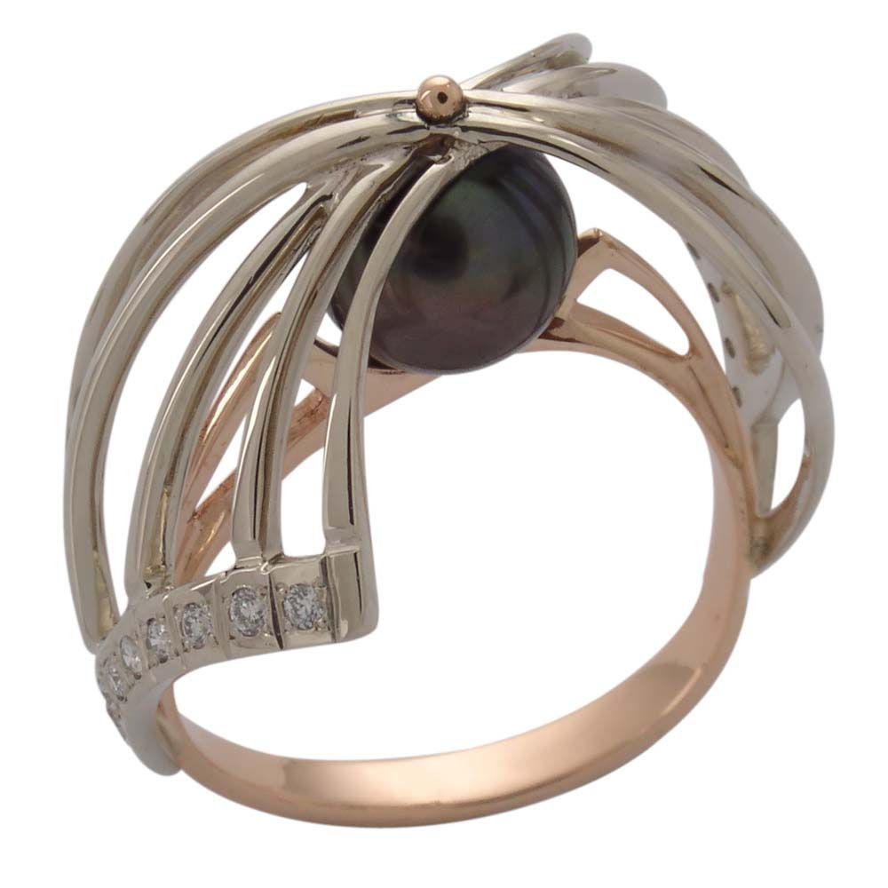 Перстень из красного+белого золота  с жемчугом (модель 02-0219.0.4320)