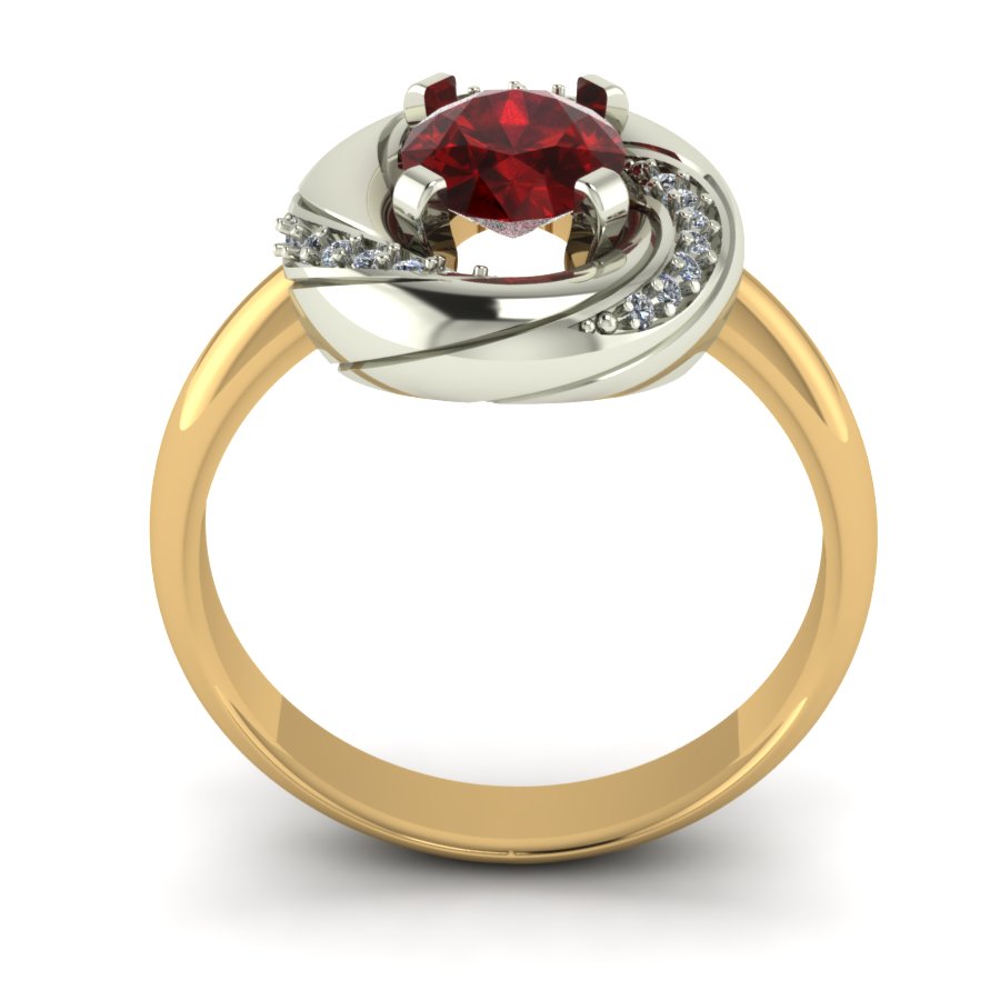 Перстень из красного+белого золота  с гранатом (модель 02-1290.0.4210) - 6