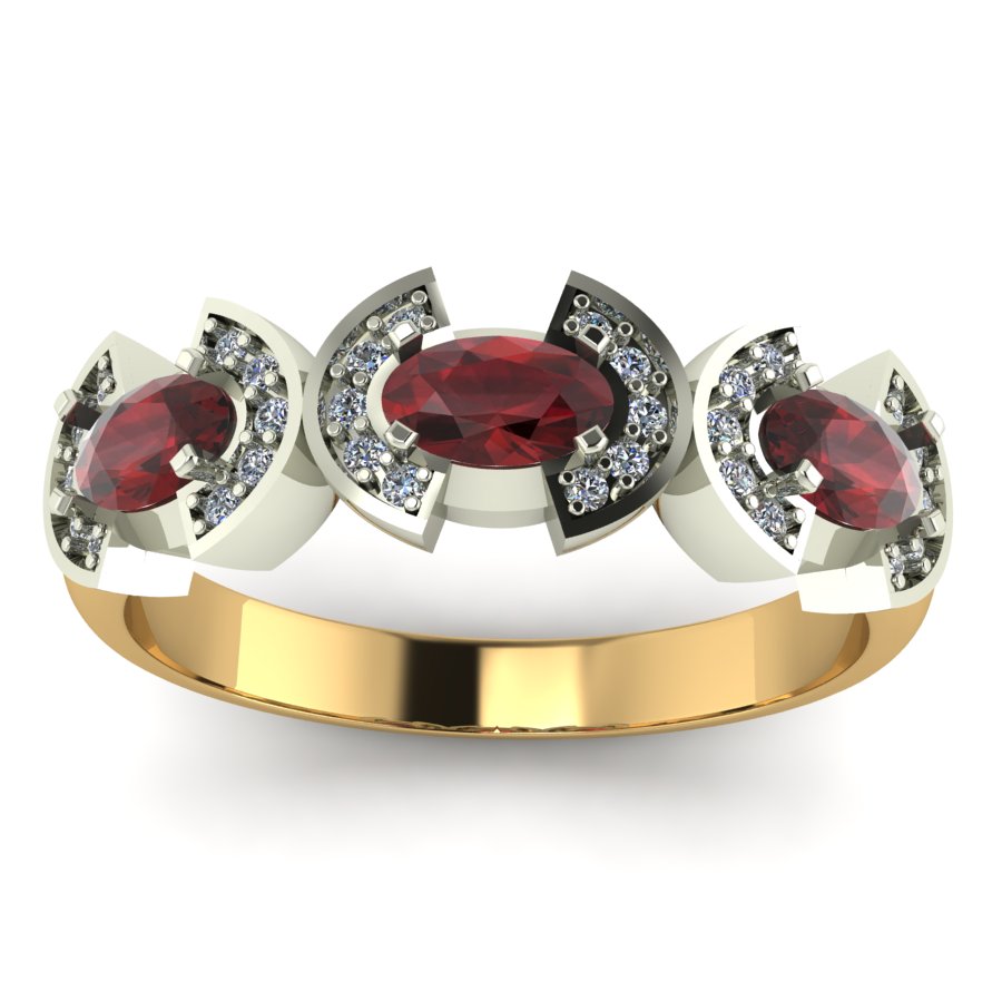 Перстень из красного+белого золота  с гранатом (модель 02-1036.0.4210) - 3