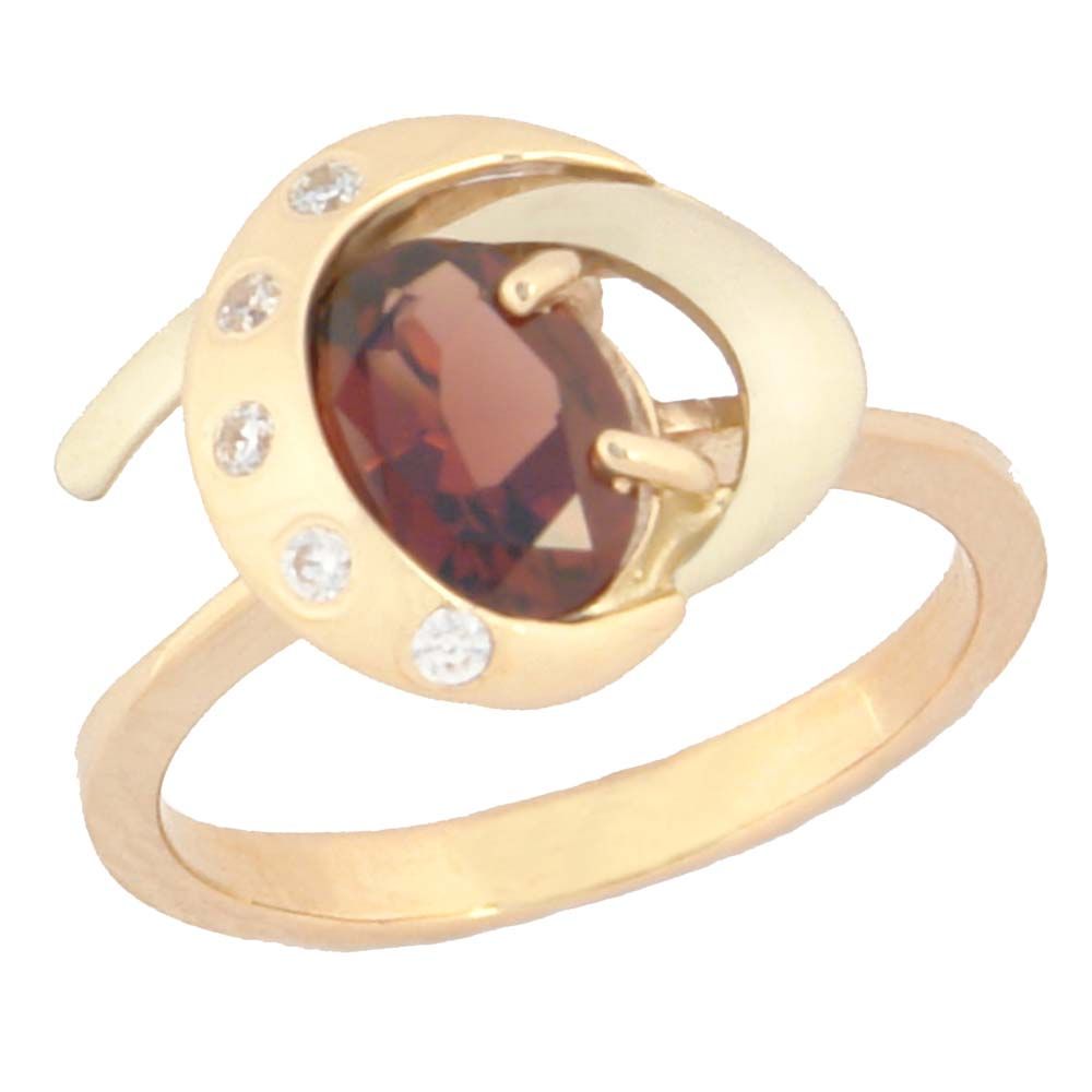 Перстень из красного+белого золота  с гранатом (модель 02-0442.0.4210)