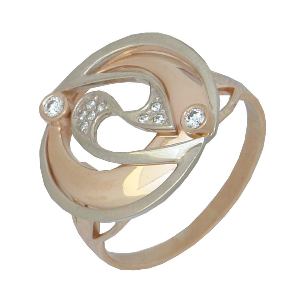 Перстень из красного+белого золота  с цирконием (модель 02-0575.0.4401)
