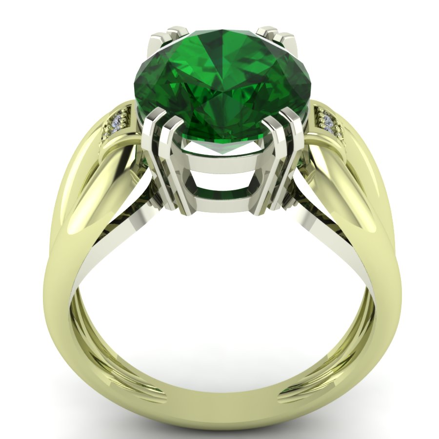 Перстень из лимонного+белого золота  с кварцем зеленым (модель 02-1466.0.5256) - 2