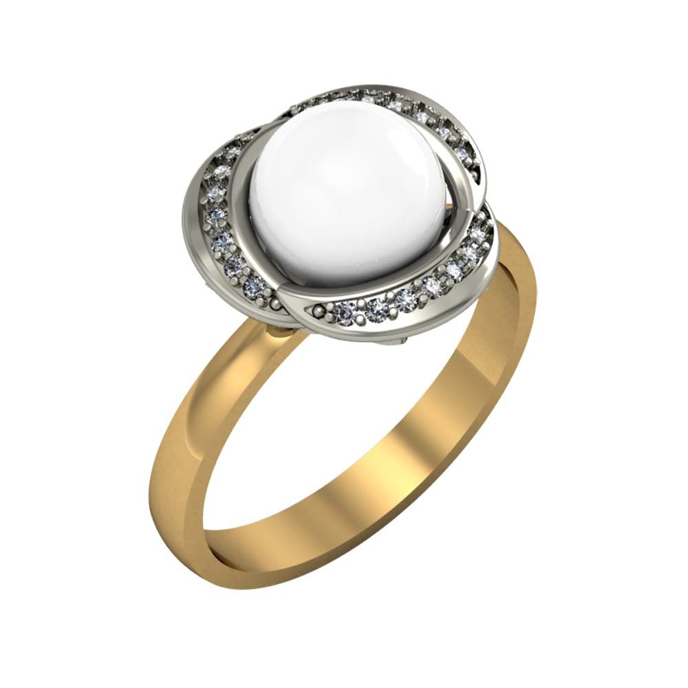 Перстень из красного+белого золота  с жемчугом (модель 02-1276.0.4310)
