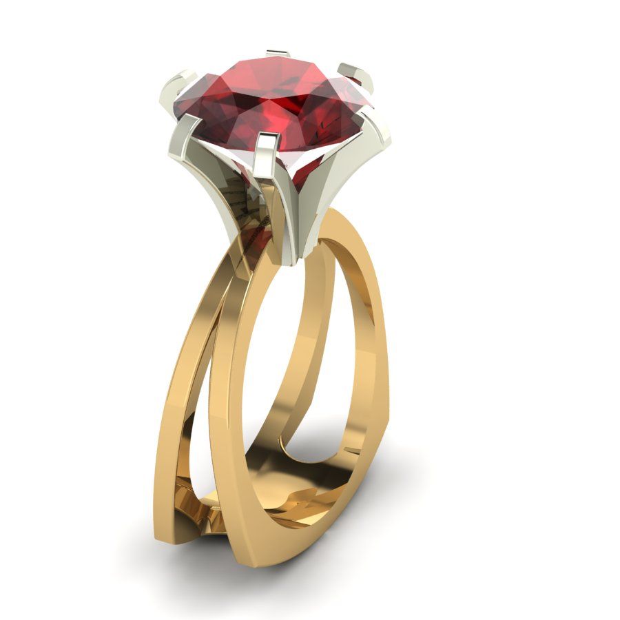 Перстень из красного+белого золота  с гранатом (модель 02-1322.1.4210)