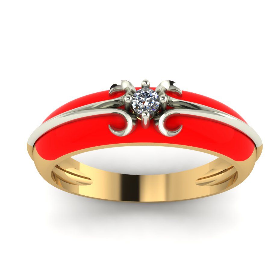 Перстень из красного+белого золота  с цирконием (модель 02-1751.0.4401)