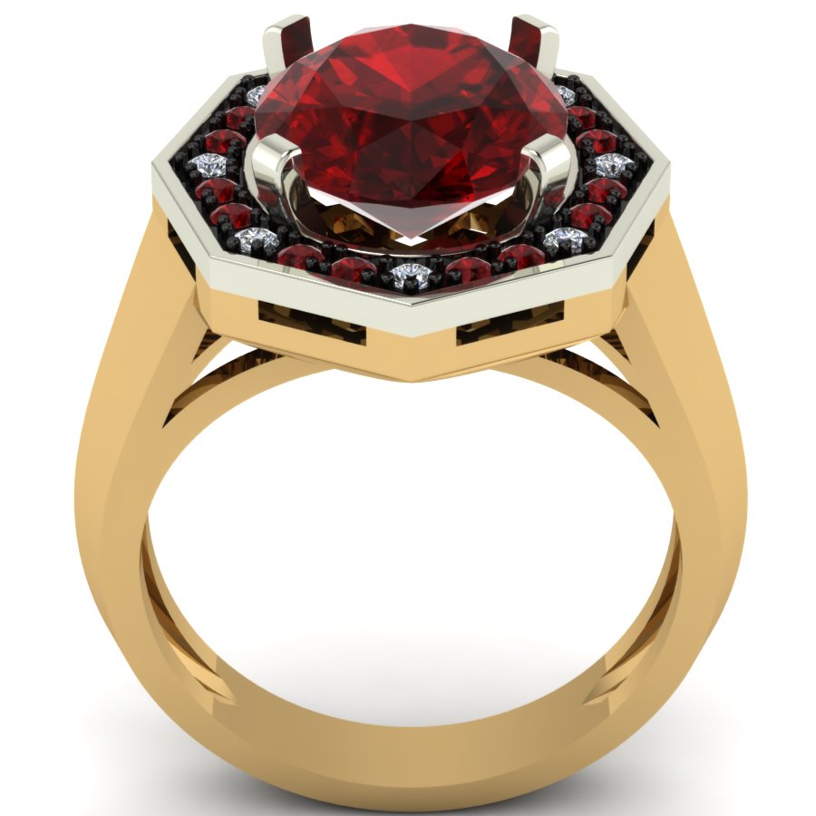 Перстень из красного+белого золота  с гранатом (модель 02-1411.0.4210) - 6