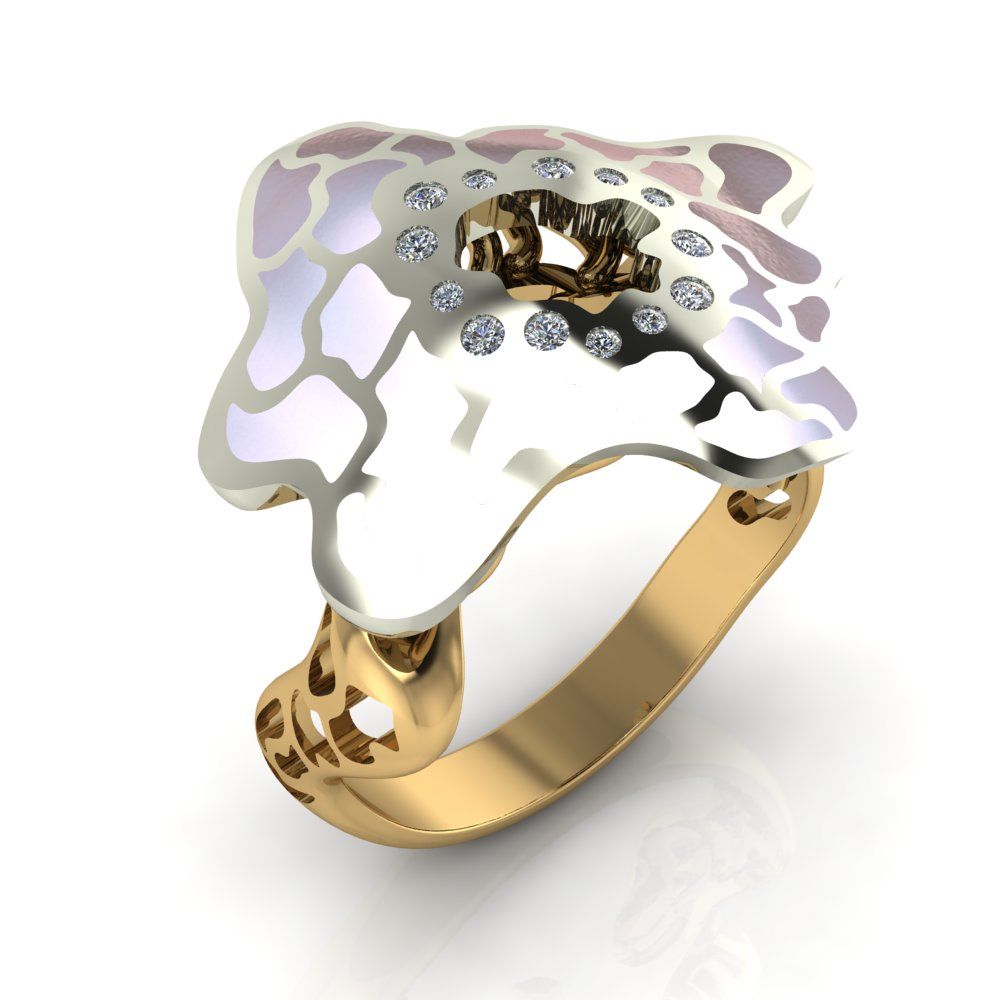 Перстень из красного+белого золота  с цирконием (модель 02-1931.0.4401)