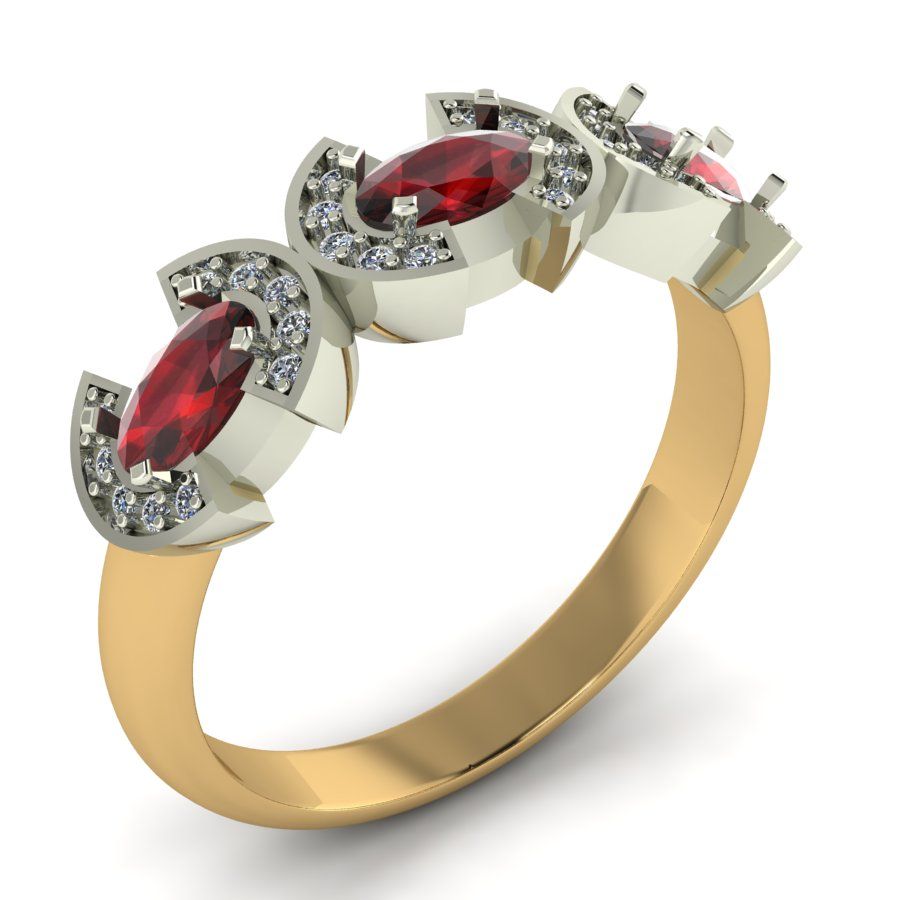 Перстень из красного+белого золота  с гранатом (модель 02-1036.0.4210)