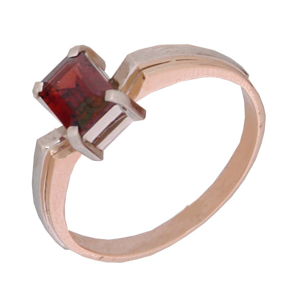 Перстень из красного+белого золота  с гранатом (модель 02-0614.0.4210)
