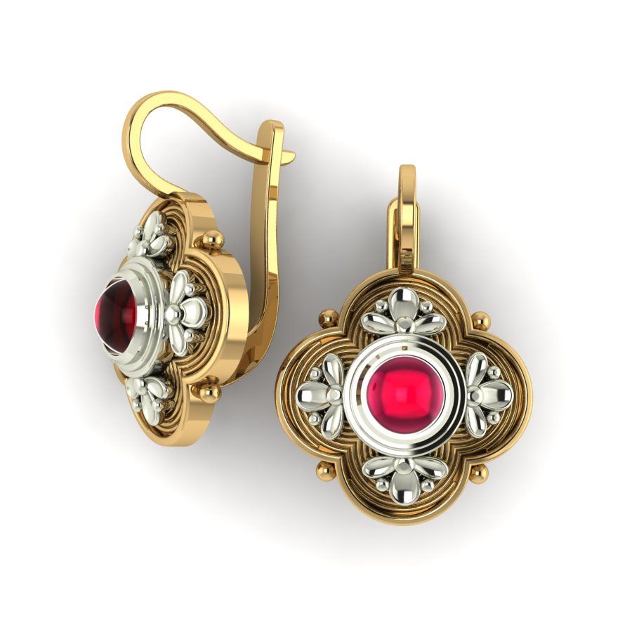 Серьги из красного+белого золота  с гранатом (модель 03-2123.0.4210)