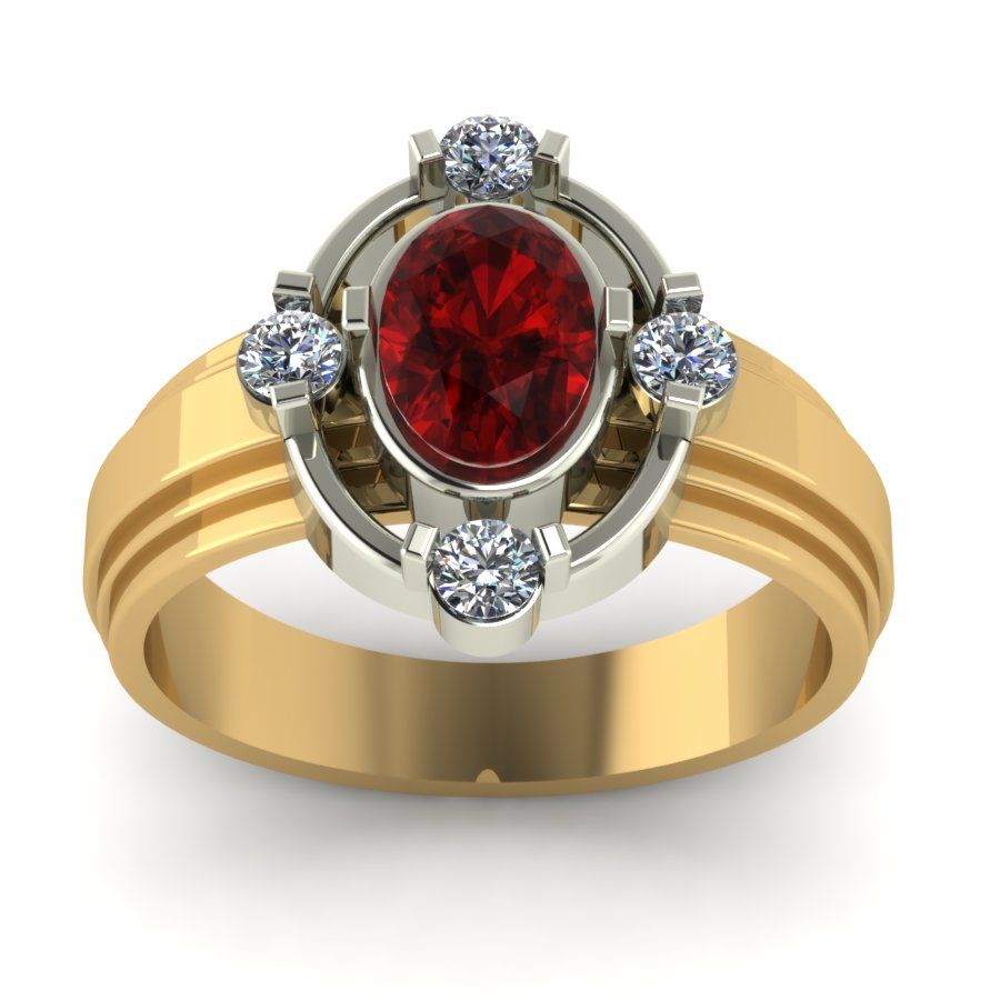 Перстень из красного+белого золота  с гранатом (модель 02-1382.0.4210)