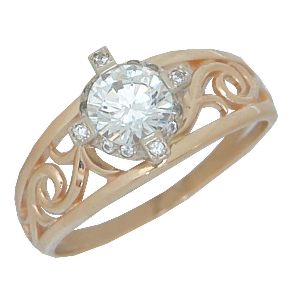 Перстень из красного+белого золота  с цирконием (модель 02-0989.0.4401)