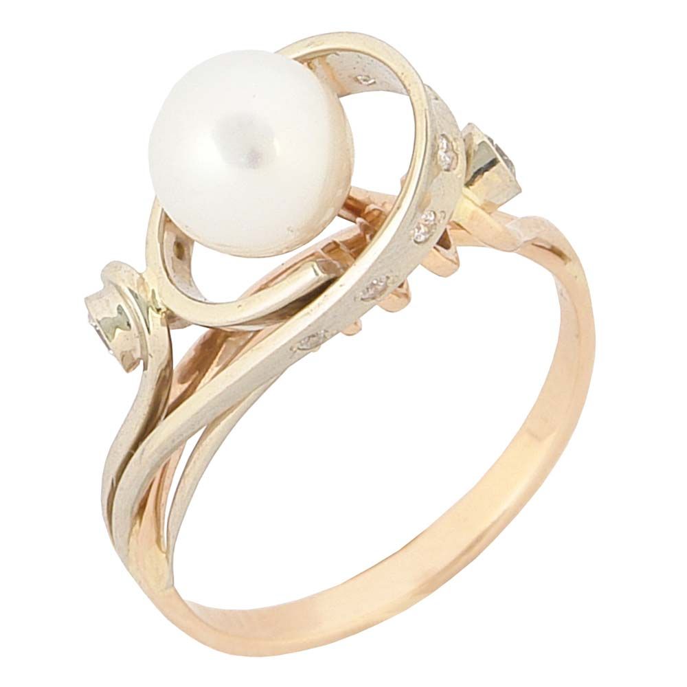 Перстень из красного+белого золота  с жемчугом (модель 02-0454.0.4310)