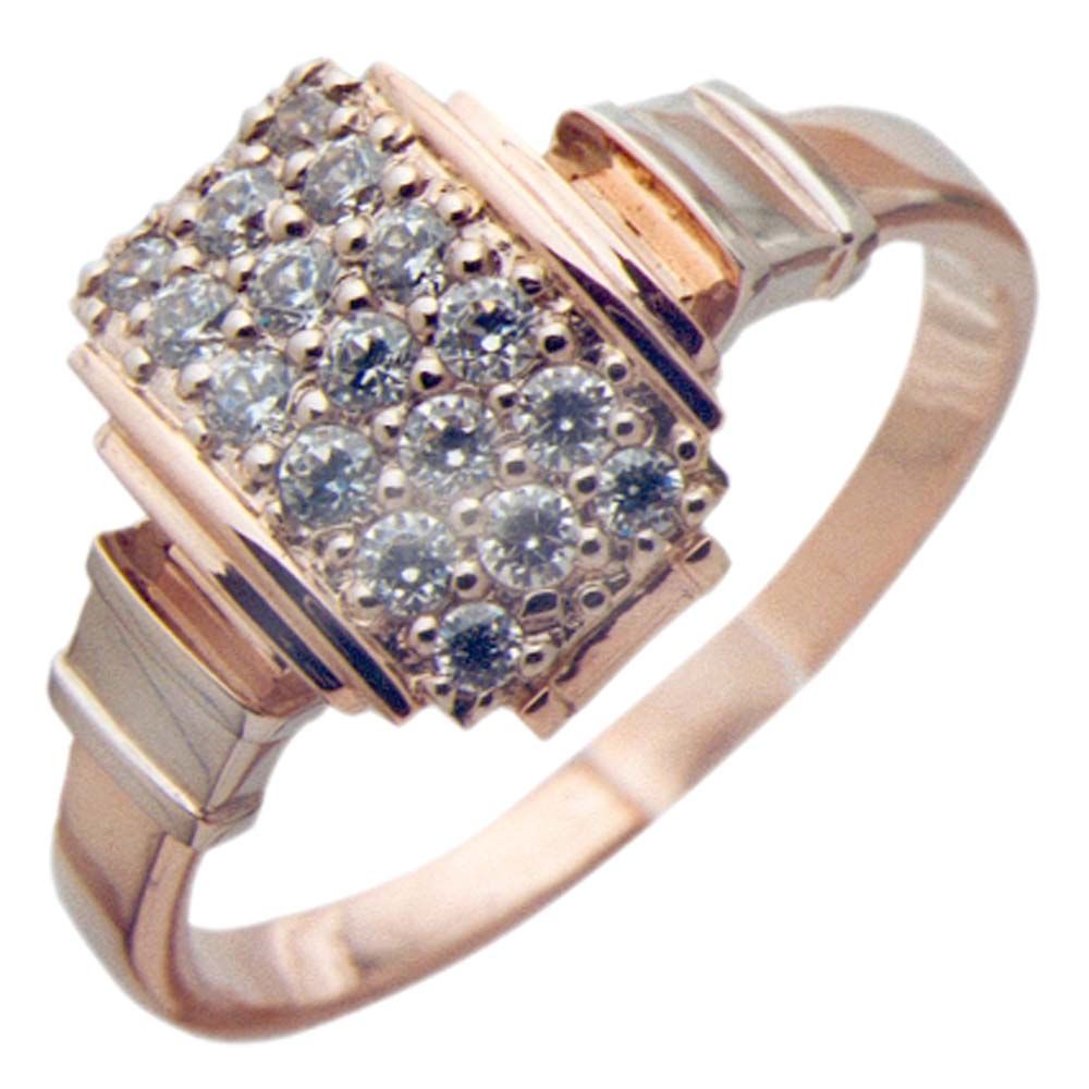 Перстень из красного+белого золота  с цирконием (модель 02-0094.0.4401)