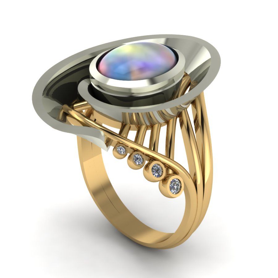 Перстень из красного+белого золота  с фианитом (модель 02-1221.0.4425) - 1