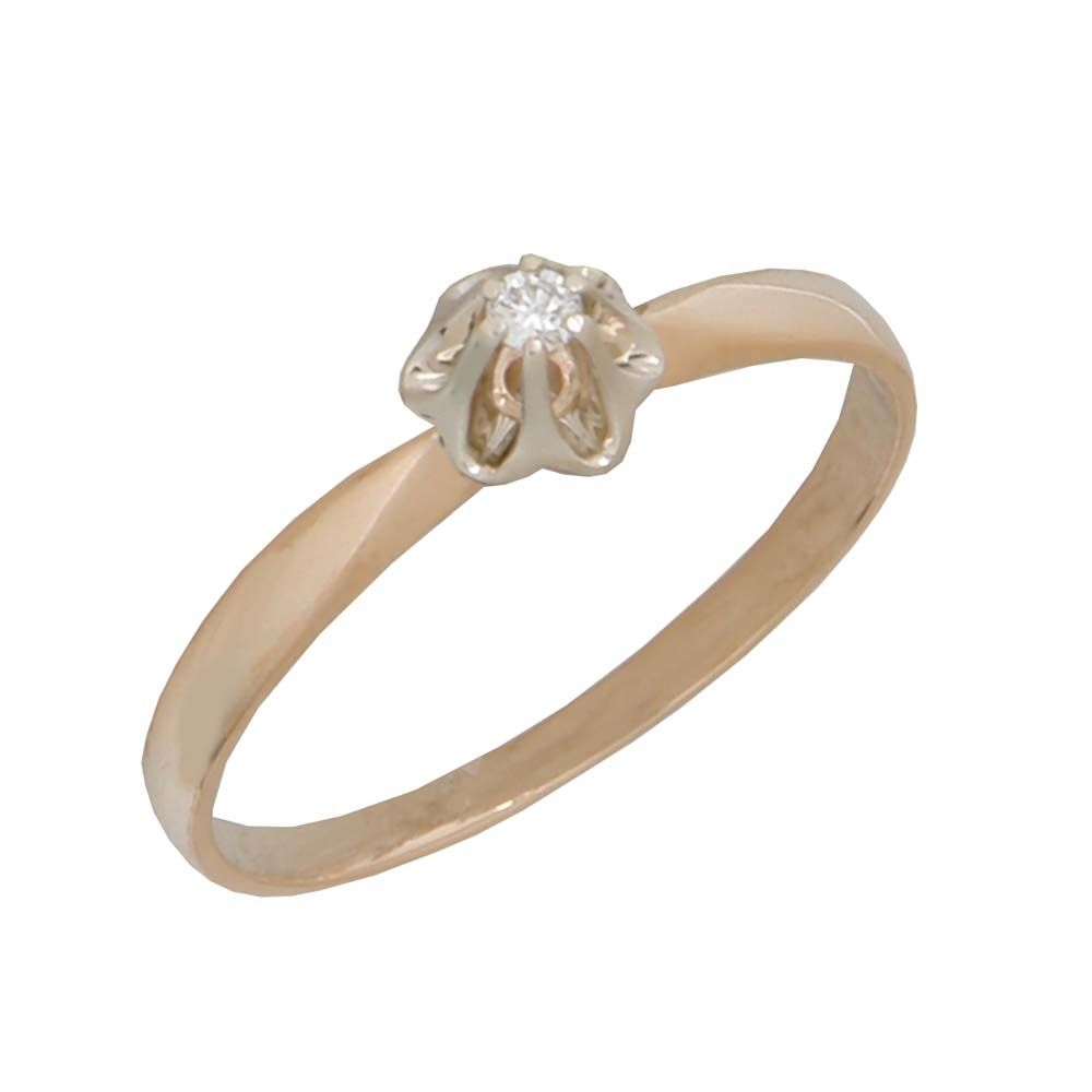 Перстень из красного+белого золота  с бриллиантом (модель 02-0820.0.4110)