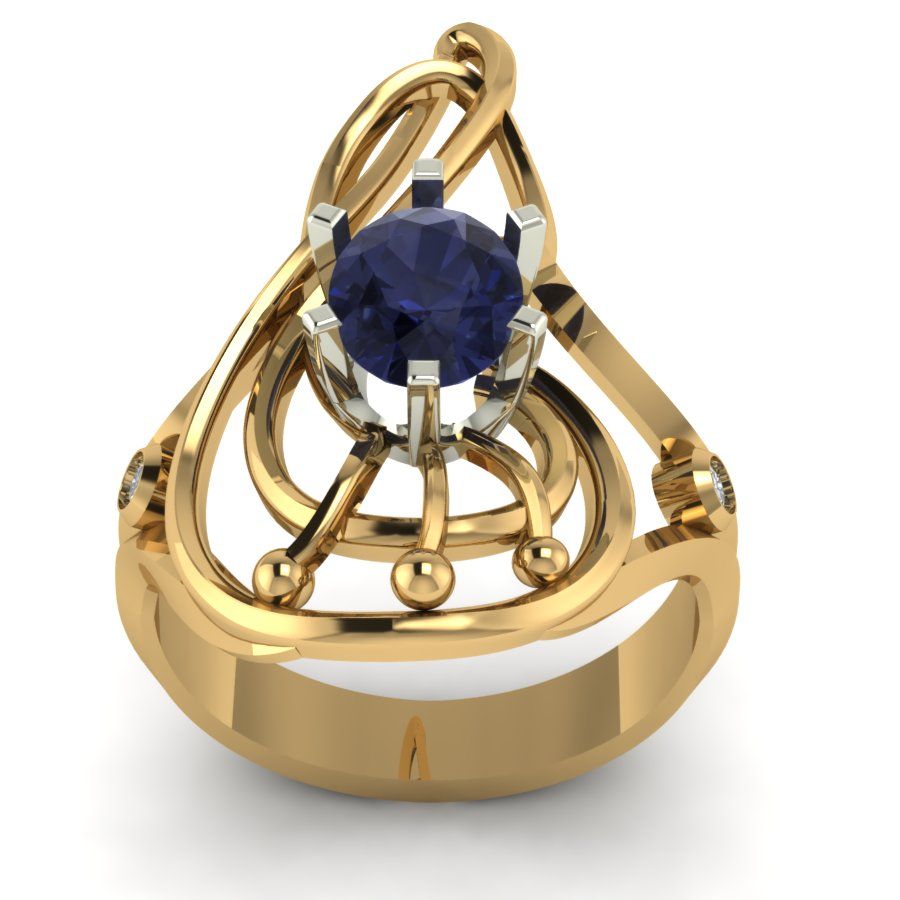 Перстень из красного+белого золота  с сапфиром (модель 02-1183.0.4120)
