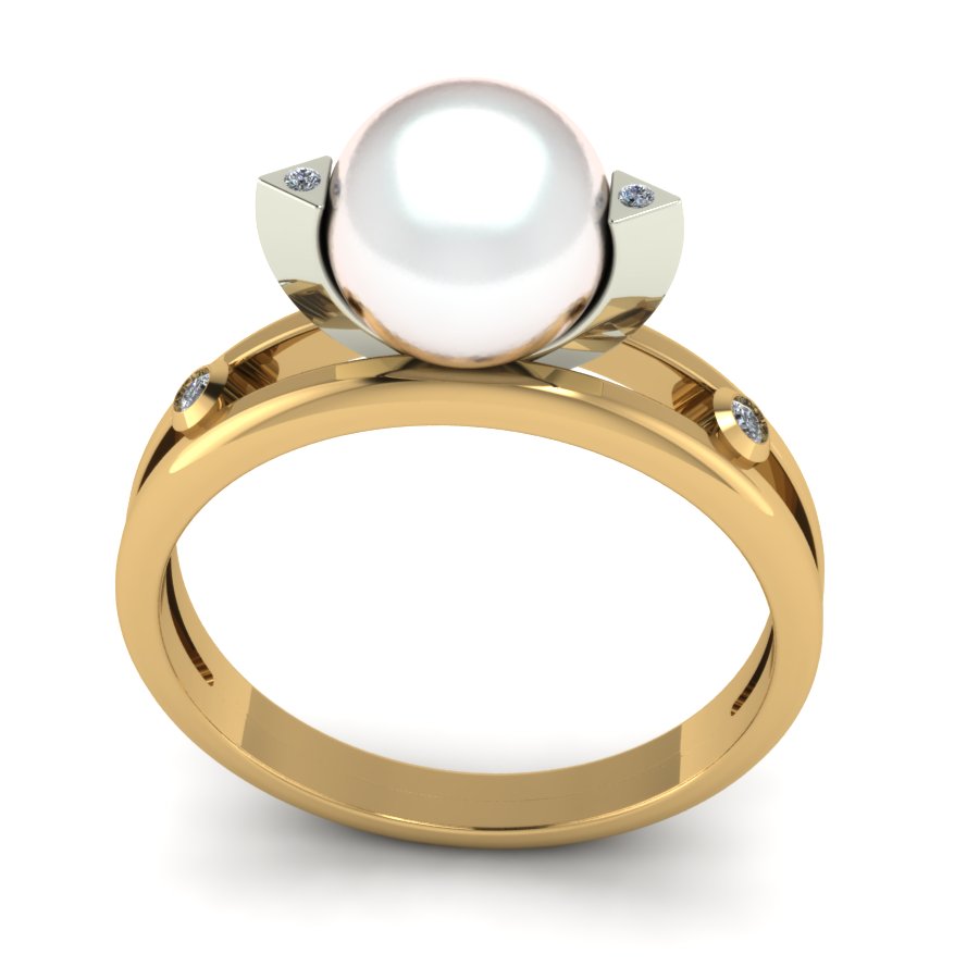 Перстень из красного+белого золота  с жемчугом (модель 02-1409.0.4310) - 2