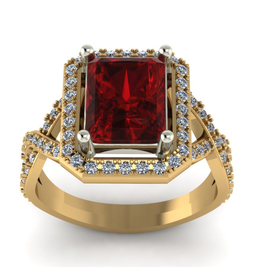 Перстень из красного+белого золота  с гранатом (модель 02-1419.0.4210)