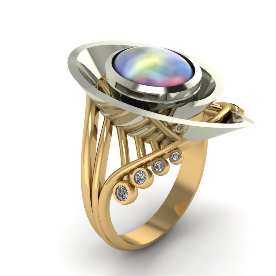 Перстень из красного+белого золота  с фианитом (модель 02-1221.0.4425) - 2