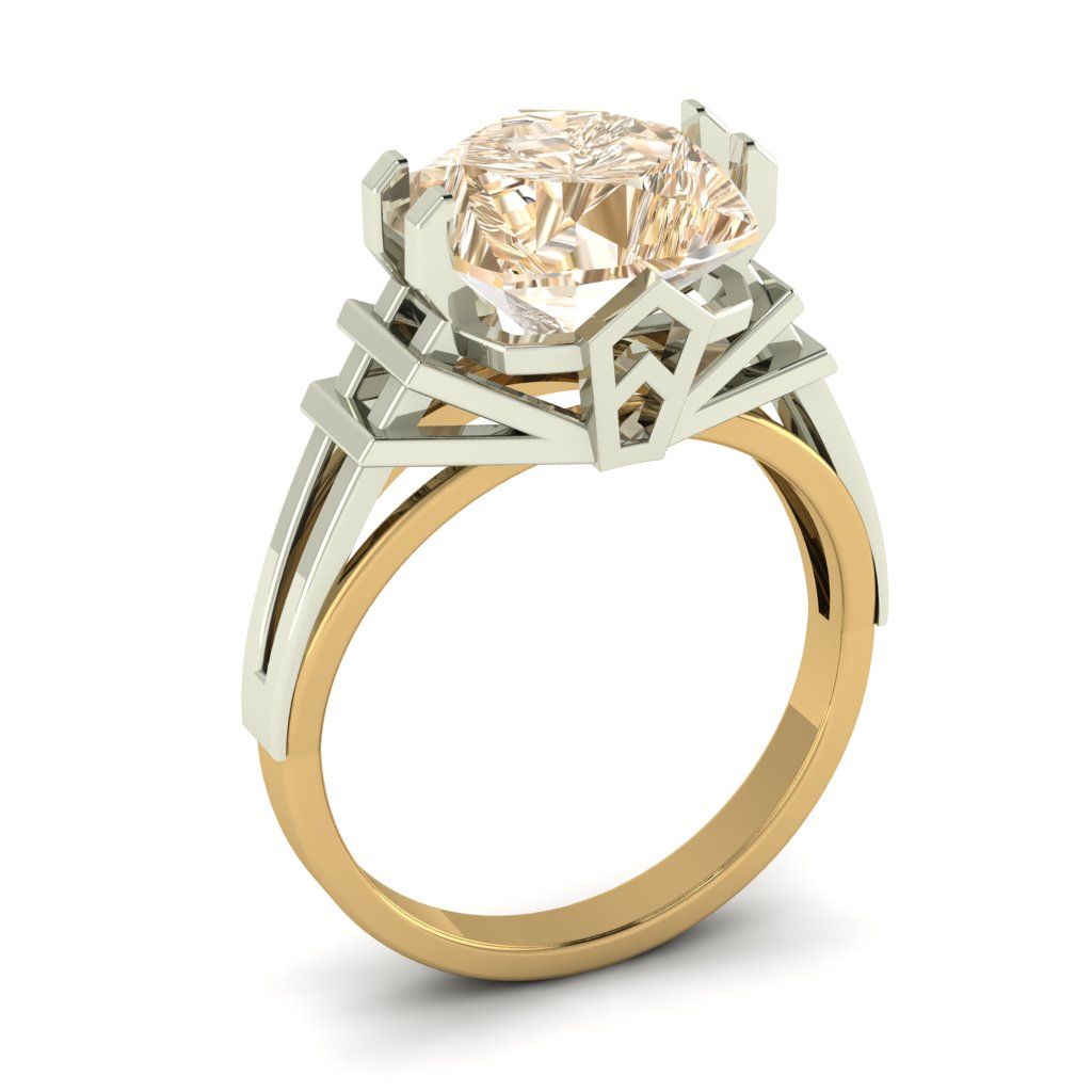 Перстень из красного+белого золота  с кварцем зеленым (модель 02-2713.0.4256)