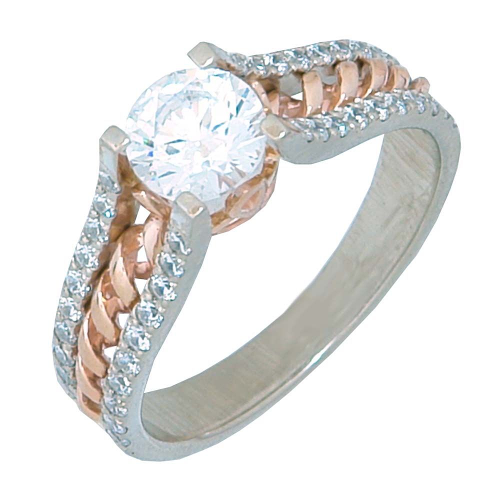 Перстень из красного+белого золота  с цирконием (модель 02-0734.0.4401)