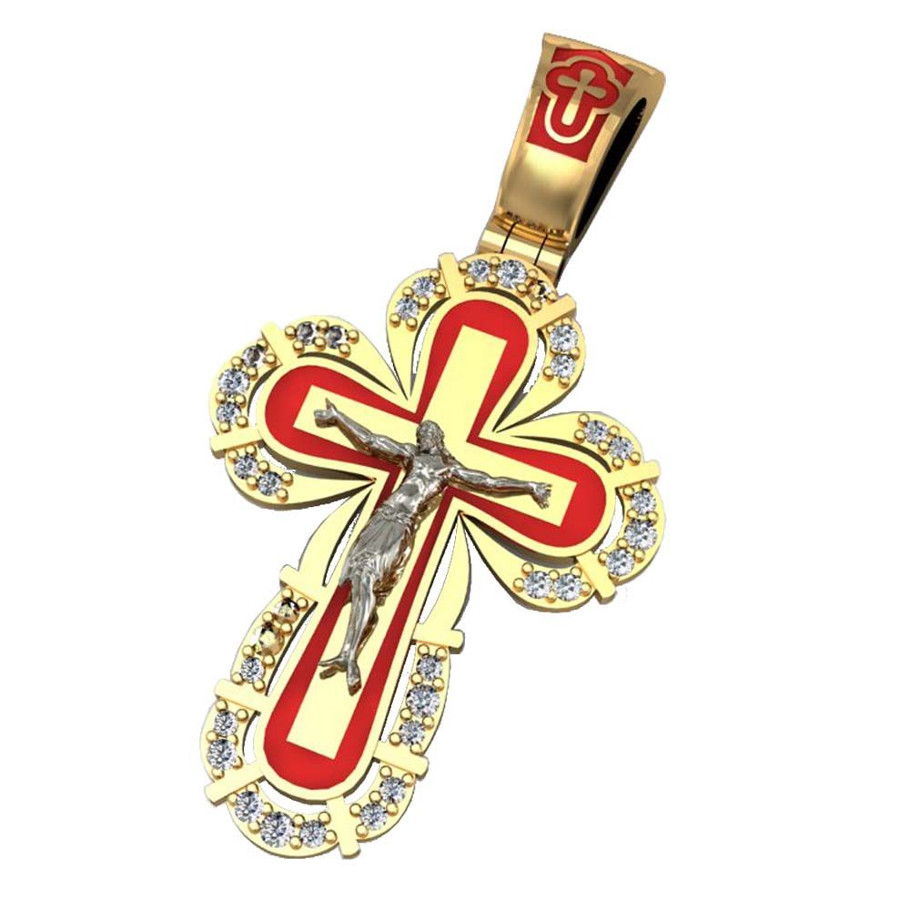 Крестики из красного+белого золота  с цирконием (модель 07-1002.0.4401)
