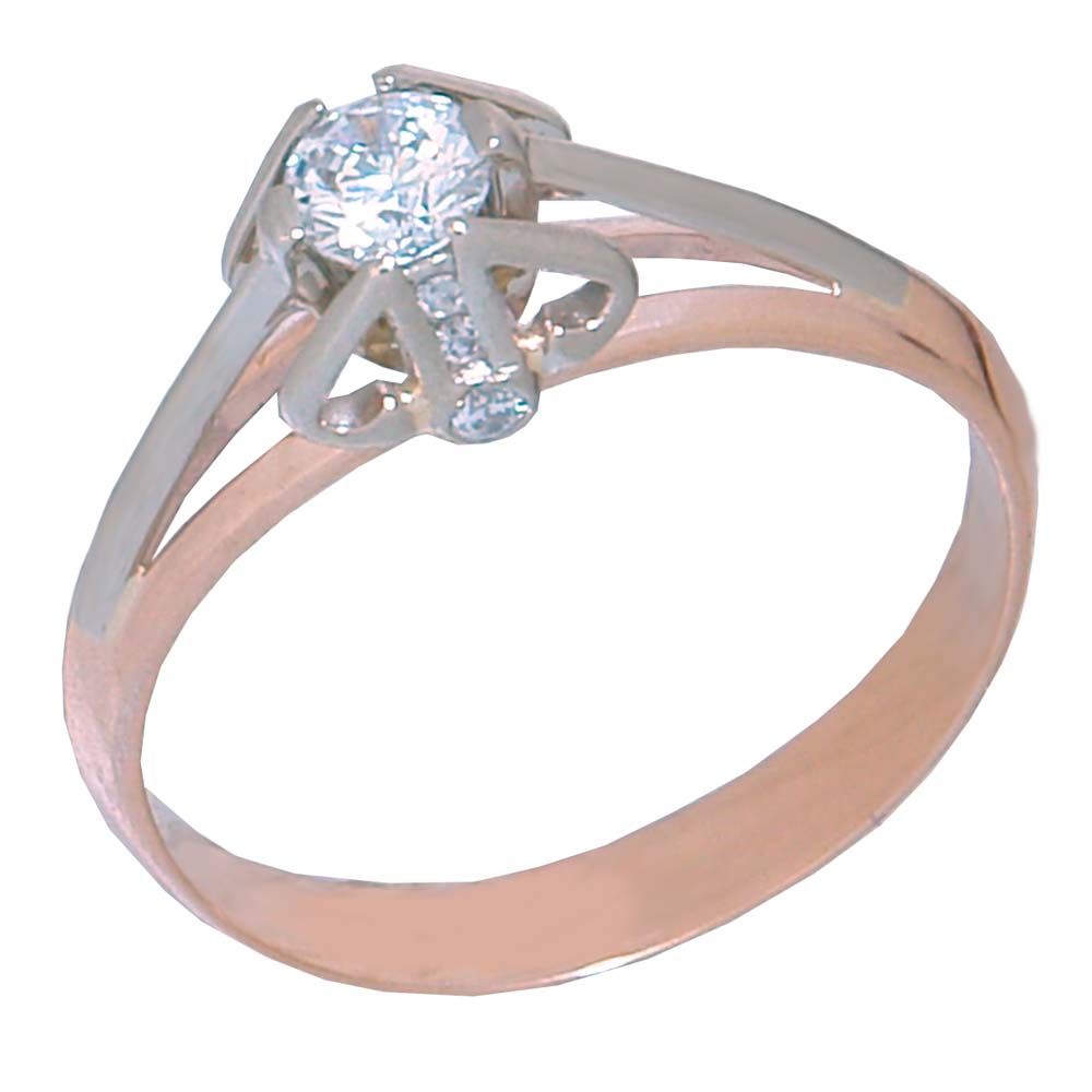 Перстень из красного+белого золота  с цирконием (модель 02-0790.0.4401)
