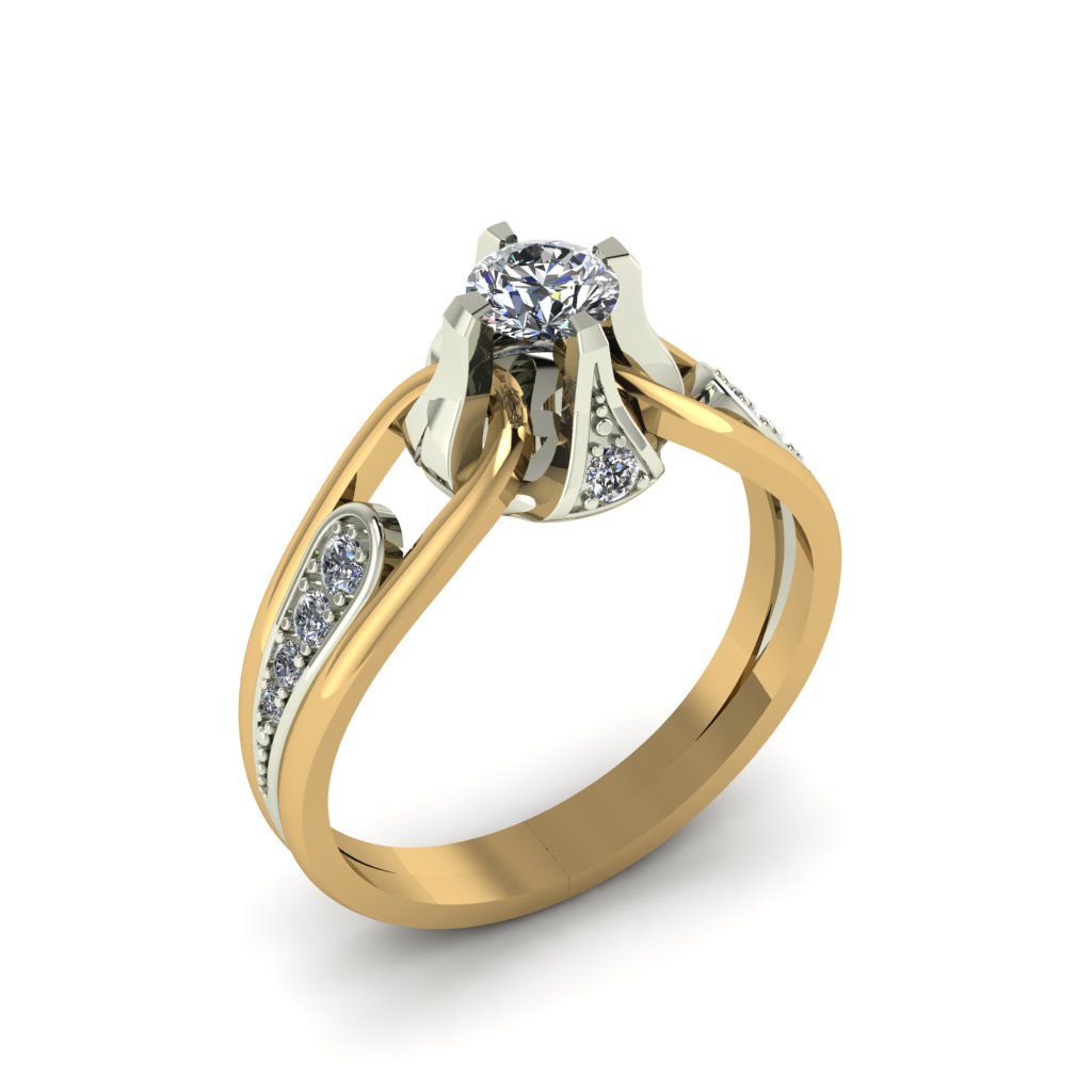 Перстень из красного+белого золота  с бриллиантом (модель 02-2583.0.4110)