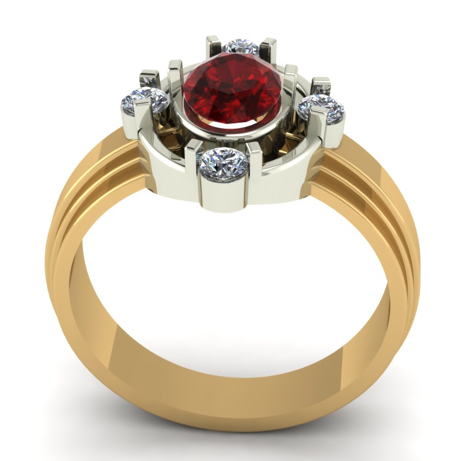Перстень из красного+белого золота  с гранатом (модель 02-1382.0.4210) - 2