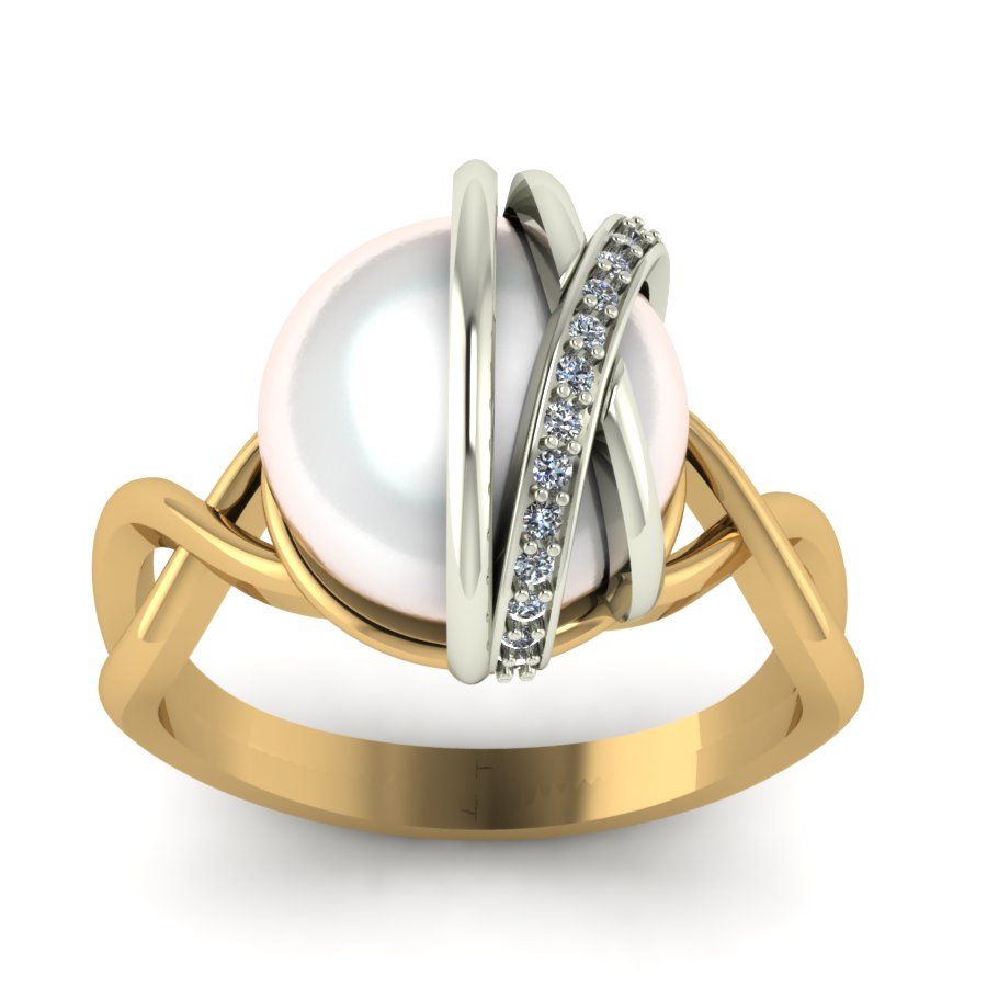 Перстень из красного+белого золота  с жемчугом (модель 02-1298.0.4310)