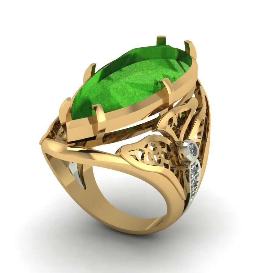 Перстень из красного+белого золота  с изумрудом (модель 02-1186.0.4131)