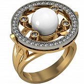 Перстень из красного+белого золота  с жемчугом (модель 02-1069.0.4310)
