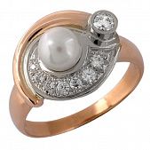 Перстень из красного+белого золота  с жемчугом (модель 02-0214.0.4310)