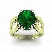 Перстень из лимонного+белого золота  с кварцем зеленым (модель 02-1466.0.5256)