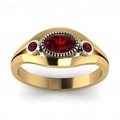 Перстень из красного+белого золота  с гранатом (модель 02-1345.0.4210)
