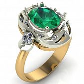 Перстень из красного+белого золота  с кварцем зеленым (модель 02-1907.0.4256)
